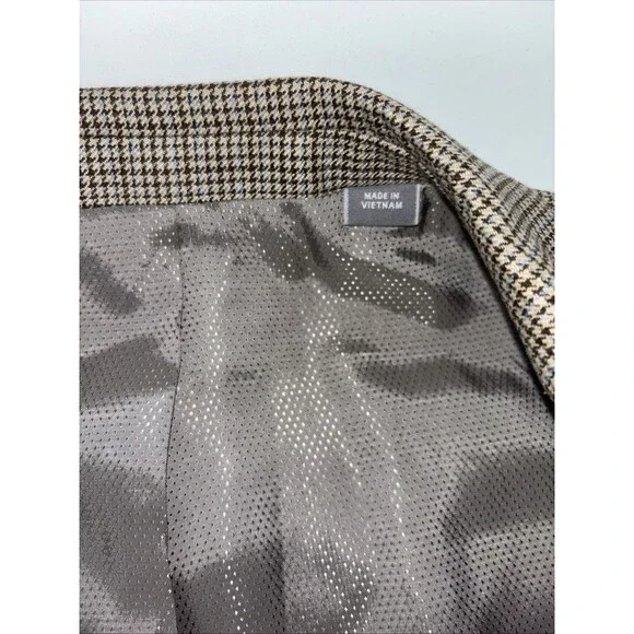 Mens 44L Michael Kors Tan Blue Houndstooth Suit Jacket Sport Coat - Picture 5 of 10